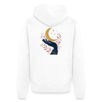 Mystical Hand with Moon – Celestial Gothic Design - Unisex Premium Organic Zip Hoodie - white - Back - Thijin (182cm)