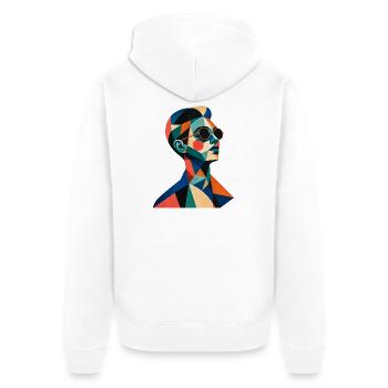 Retro Porträt – Geometrische Farben - Unisex Premium Bio Zip Hoodie - Weiß - Hinten - Thijin (182cm)