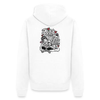 Die mit dem Hund chillt - Unisex Premium Bio Zip Hoodie - Weiß - Hinten - Thijin (182cm)