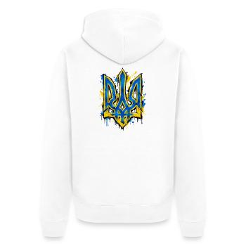 Ukraine - Coat of Arms - Wappen - Kiew - Unisex Premium Bio Zip Hoodie - Weiß - Hinten - Thijin (182cm)