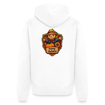 Fröhlicher Herbst Scheuchbild mit Kürbis - Unisex Premium Bio Zip Hoodie - Weiß - Hinten - Thijin (182cm)
