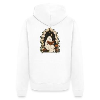 Geisterhafte Bibliotheksnacht - Unisex Premium Bio Zip Hoodie - Weiß - Hinten - Thijin (182cm)