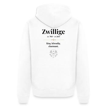 Zwillinge Sternzeichen Eigenschaften - Unisex Premium Bio Zip Hoodie - Weiß - Hinten - Thijin (182cm)