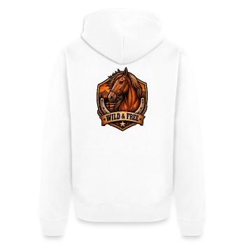 Wild & Free Pferde Shield Motiv - Unisex Premium Bio Zip Hoodie - Weiß - Hinten - Thijin (182cm)