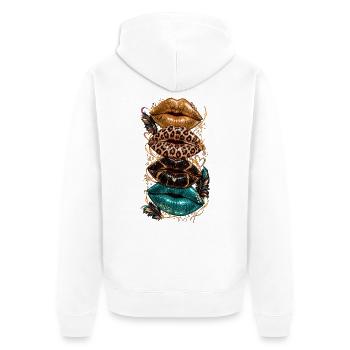 Glamouröse Lippenkaskade - Unisex Premium Bio Zip Hoodie - Weiß - Hinten - Thijin (182cm)