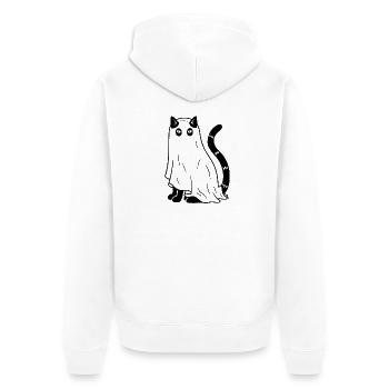 Halloween Katze Gespenst - Schwarz - Unisex Premium Bio Zip Hoodie - Weiß - Hinten - Thijin (182cm)