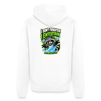Waschbär unterhält: Geist mit Charakter - Unisex Premium Bio Zip Hoodie - Weiß - Hinten - Thijin (182cm)