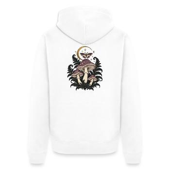 Nachtgarten mit Pilzen – Gothic Art - Unisex Premium Bio Zip Hoodie - Weiß - Hinten - Thijin (182cm)