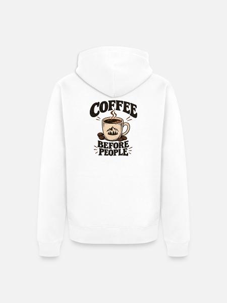 Kaffee vor Menschen - Unisex Premium Bio Zip Hoodie - Weiß