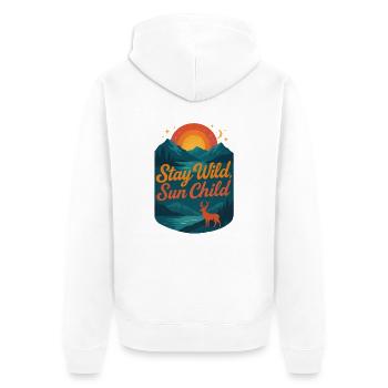 stay wild sun child | Natur Design - Unisex Premium Bio Zip Hoodie - Weiß - Hinten - Thijin (182cm)