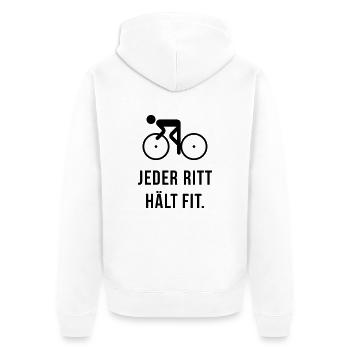 Jeder Ritt Hält Fit. (Fahrrad Fahren) - Unisex Premium Bio Zip Hoodie - Weiß - Hinten - Thijin (182cm)