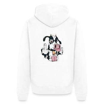 Kuh Mittelfinger - Unisex Premium Bio Zip Hoodie - Weiß - Hinten - Thijin (182cm)