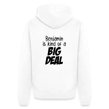 Benjamin ist irgendwie eine große Sache - Unisex Premium Bio Zip Hoodie - Weiß - Hinten - Thijin (182cm)
