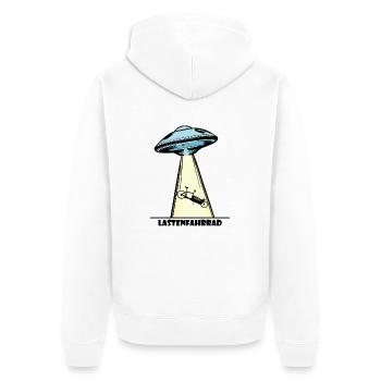 Ufo, Lastenfahrrad, Lastenrad, Cargobike, Aliens - Unisex Premium Bio Zip Hoodie - Weiß - Hinten - Thijin (182cm)