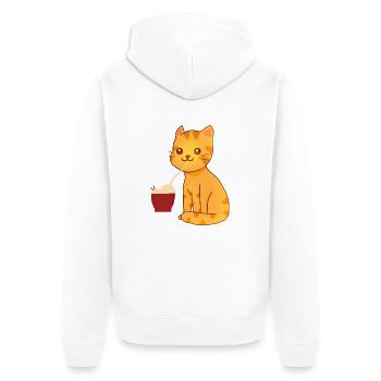 Kawaii Orange Cat eating Ramen - Unisex Premium Organic Zip Hoodie - white - Back - Thijin (182cm)