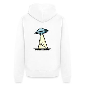 Ufo, Lastenfahrrad, Lastenrad, Cargobike, Aliens - Unisex Premium Bio Zip Hoodie - Weiß - Hinten - Thijin (182cm)
