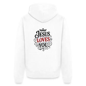 Jesus Liebt dich - Unisex Premium Bio Zip Hoodie - Weiß - Hinten - Thijin (182cm)