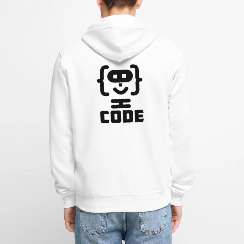 Hacker-Programmierer-Code-Logo mit Text CODE Unisex Premium Bio Zip Hoodie