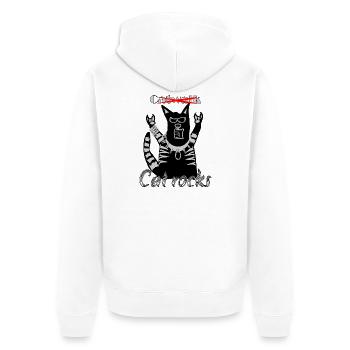 Funny Cat Rocks Heavy Metal Festival Motif - Unisex Premium Organic Zip Hoodie - white - Back - Thijin (182cm)