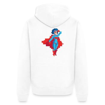Pixel Art Superhero - Flying Woman In Red Cape - Unisex Premium Organic Zip Hoodie - white - Back - Thijin (182cm)