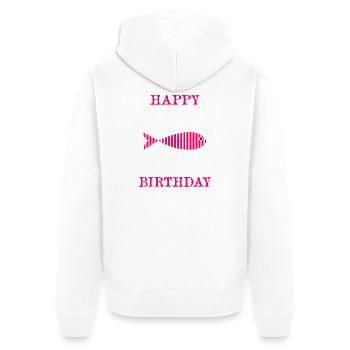 ALLES GUTE ZUM GEBURTSTAG. ALLES GUTE ZUM GEBURTSTAG. JAHRESTAG. - Unisex Premium Bio Zip Hoodie - Weiß - Hinten - Thijin (182cm)