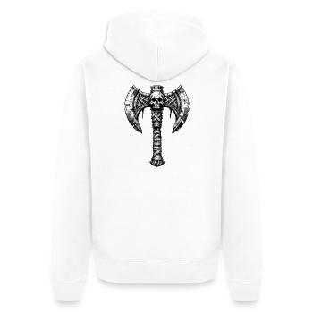 Design de crâne de hache lançant une hache - Veste à capuche bio Premium Unisexe - blanc - Dos - Thijin (182cm)