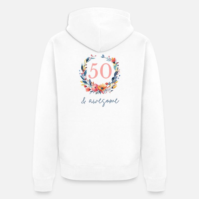 50 et génial ! personnalisable - Veste à capuche bio Premium Unisexe - blanc
