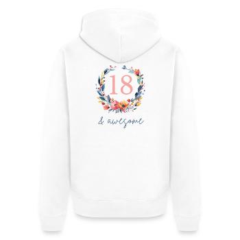 18 & awesome! personalisierbar - Unisex Premium Bio Zip Hoodie - Weiß - Hinten - Thijin (182cm)