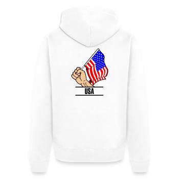 Flagge USA Fausttext USA - Unisex Premium Bio Zip Hoodie - Weiß - Hinten - Thijin (182cm)