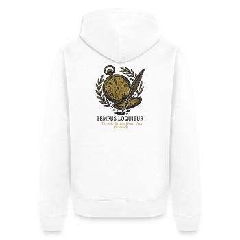Tempus Loquitur - Unisex Premium Organic Zip Hoodie - white - Back - Thijin (182cm)