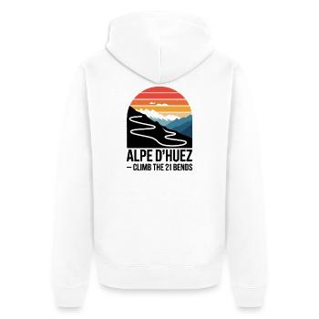 Alpe d'Huez 21 Kurven Straßenradsport Kunst - Unisex Premium Bio Zip Hoodie - Weiß - Hinten - Thijin (182cm)