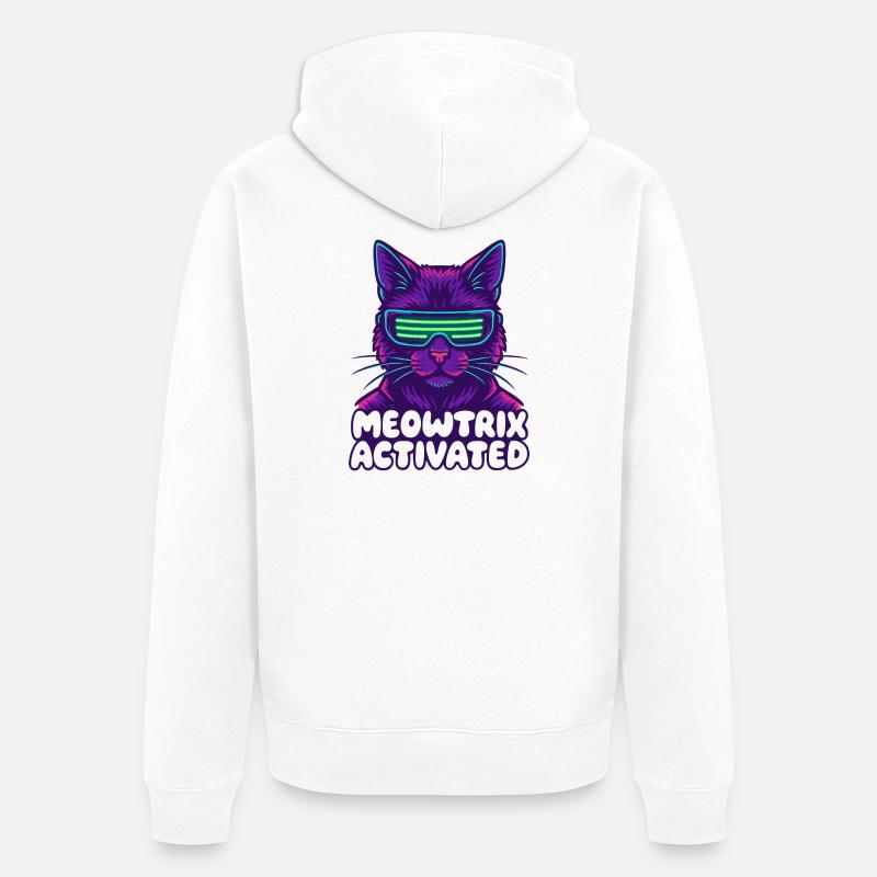 Meowtrix Chat néon activé - Veste à capuche bio Premium Unisexe - blanc
