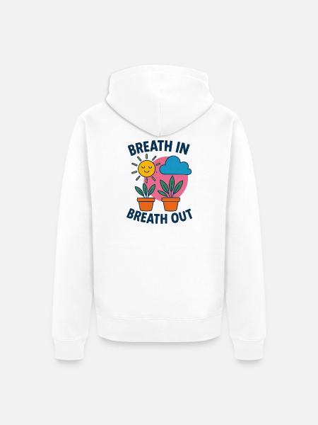 Breath Sun Plants Motif - Unisex Premium Organic Zip Hoodie - white