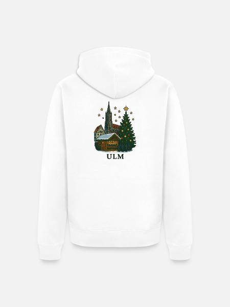 Ulmer Münster mit Weihnachtsmarkt - Unisex Premium Bio Zip Hoodie - Weiß