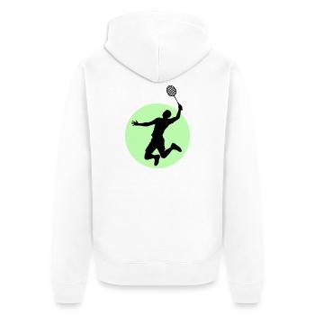 Badminton Spieler Silhouette – Smash Power - Unisex Premium Bio Zip Hoodie - Weiß - Hinten - Thijin (182cm)