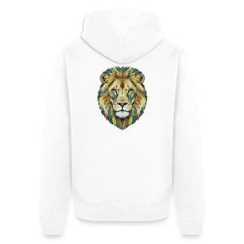 Colorful Lion Head with Leaf Pattern - Unisex Premium Organic Zip Hoodie - white - Back - Thijin (182cm)