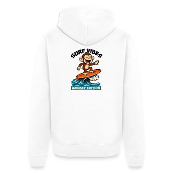 Surf Vibes, Monkey Edition. Glücklicher Surfaffe - Unisex Premium Bio Zip Hoodie - Weiß - Hinten - Thijin (182cm)