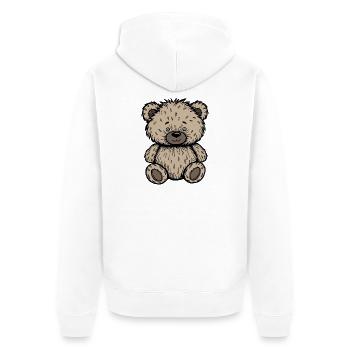 Cute Scruffy Beige Teddy Bear  - Unisex Premium Organic Zip Hoodie - white - Back - Thijin (182cm)