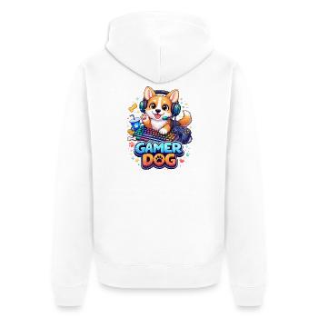 Gamer Dog – Kawaii Hund mit Headset & Tastatur - Unisex Premium Bio Zip Hoodie - Weiß - Hinten - Thijin (182cm)
