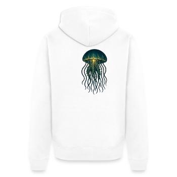 Glowing Jellyfish Deep Sea Neon - Unisex Premium Organic Zip Hoodie - white - Back - Thijin (182cm)