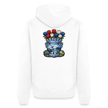 Delfter Vasen-Tulpen und Windmühle - Unisex Premium Bio Zip Hoodie - Weiß - Hinten - Thijin (182cm)
