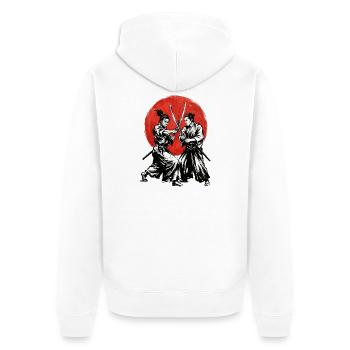 Samurai-Duellieren im roten Kreis - Unisex Premium Bio Zip Hoodie - Weiß - Hinten - Thijin (182cm)
