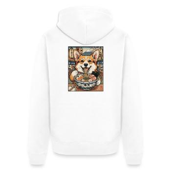 Corgi Ramen Dream at Mt Fuji - Unisex Premium Organic Zip Hoodie - white - Back - Thijin (182cm)