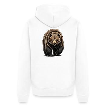Illustration d’art au trait de Bear Watcher - Veste à capuche bio Premium Unisexe - blanc - Dos - Thijin (182cm)