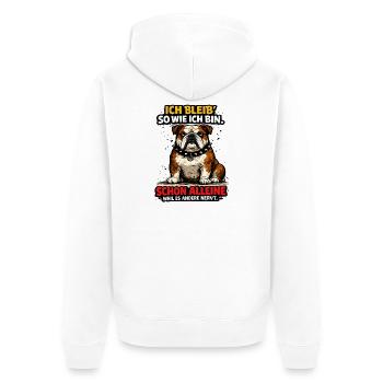 Ich bin wie ich bin Dogge - Unisex Premium Bio Zip Hoodie - Weiß - Hinten - Thijin (182cm)