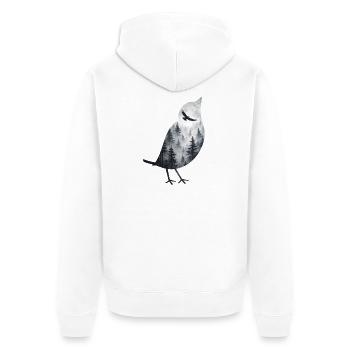 Vogel im Waldnebel - Unisex Premium Bio Zip Hoodie - Weiß - Hinten - Thijin (182cm)