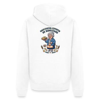 Schwäbische Maultaschen-Expertin im Ruhestand - Unisex Premium Bio Zip Hoodie - Weiß - Hinten - Thijin (182cm)