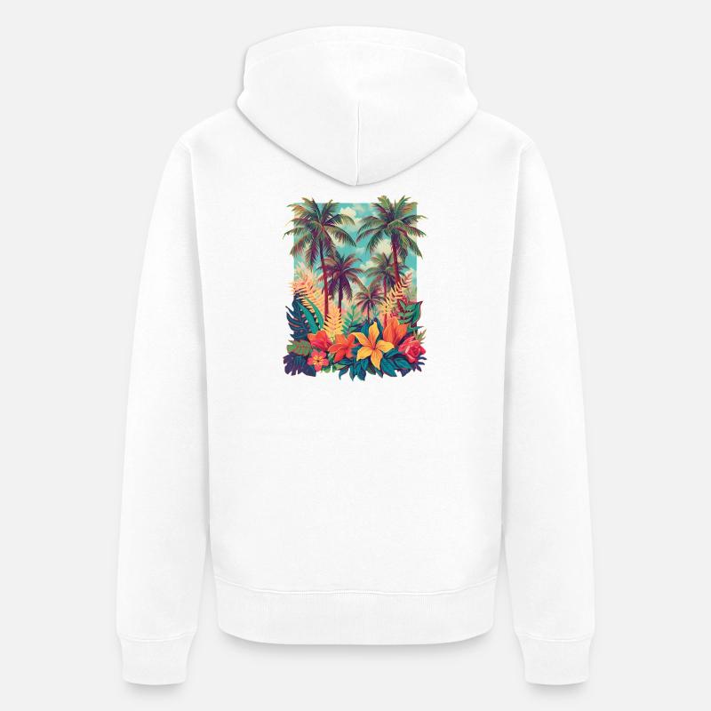 Plage des Fleurs Tropicales - Veste à capuche bio Premium Unisexe - blanc