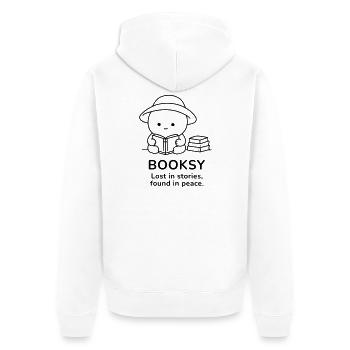 Booksy – Lost in Stories, Found in Peace - Unisex Premium Organic Zip Hoodie - white - Back - Thijin (182cm)