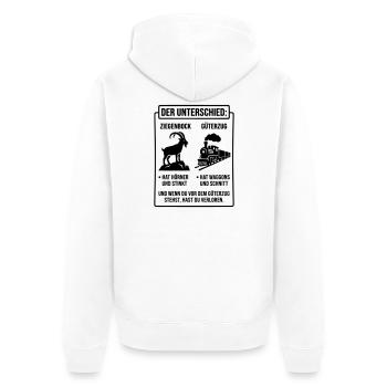 Ziegenbock vs Güterzug Meme - Unisex Premium Bio Zip Hoodie - Weiß - Hinten - Thijin (182cm)